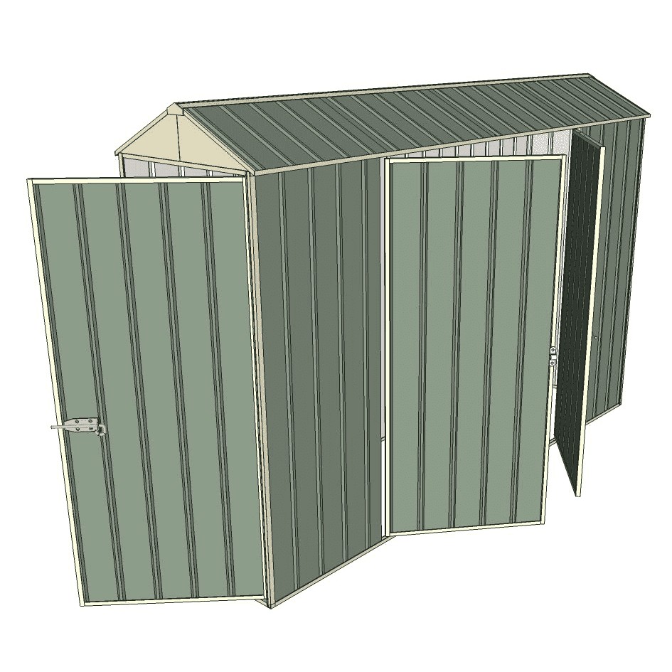 Garden shed gable 0.8x3.0m 1 hinged door + 2 hinged door green
