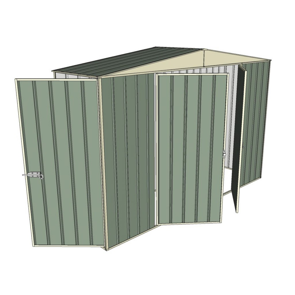 Garden shed gable 3.0x0.8m 2 hinged door + 1 hinged door green